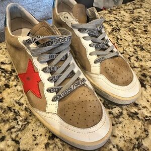 Golden Goose Brown and Red Star Sneakers